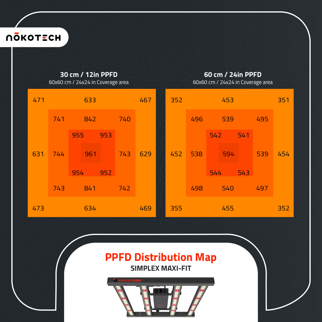 Simplex Maxi-fit grow light PPFD distribution map